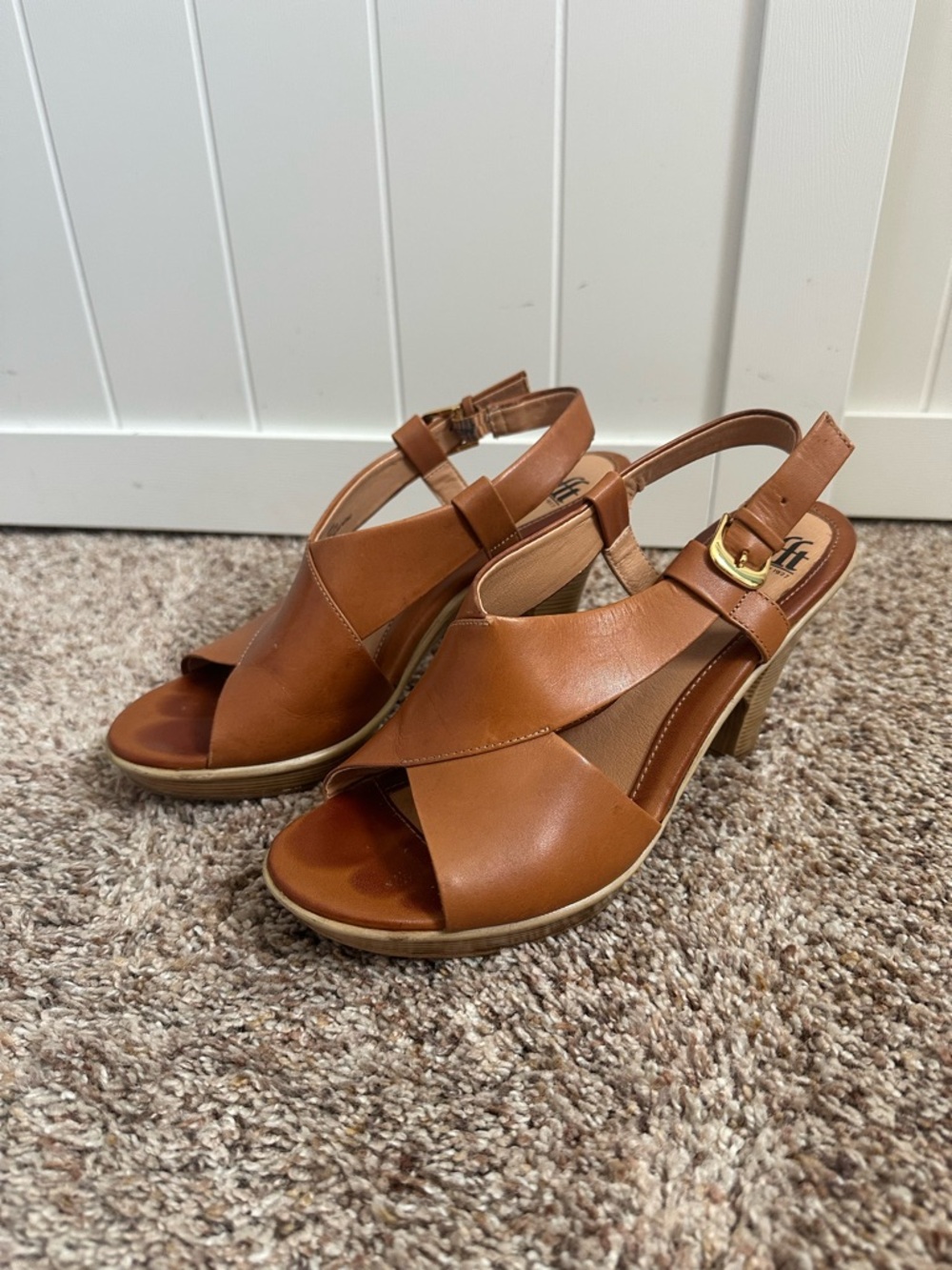 Sofft Leather Slingback Heels 6.5 Cognac Brown Platform Sandals Comfort Heels